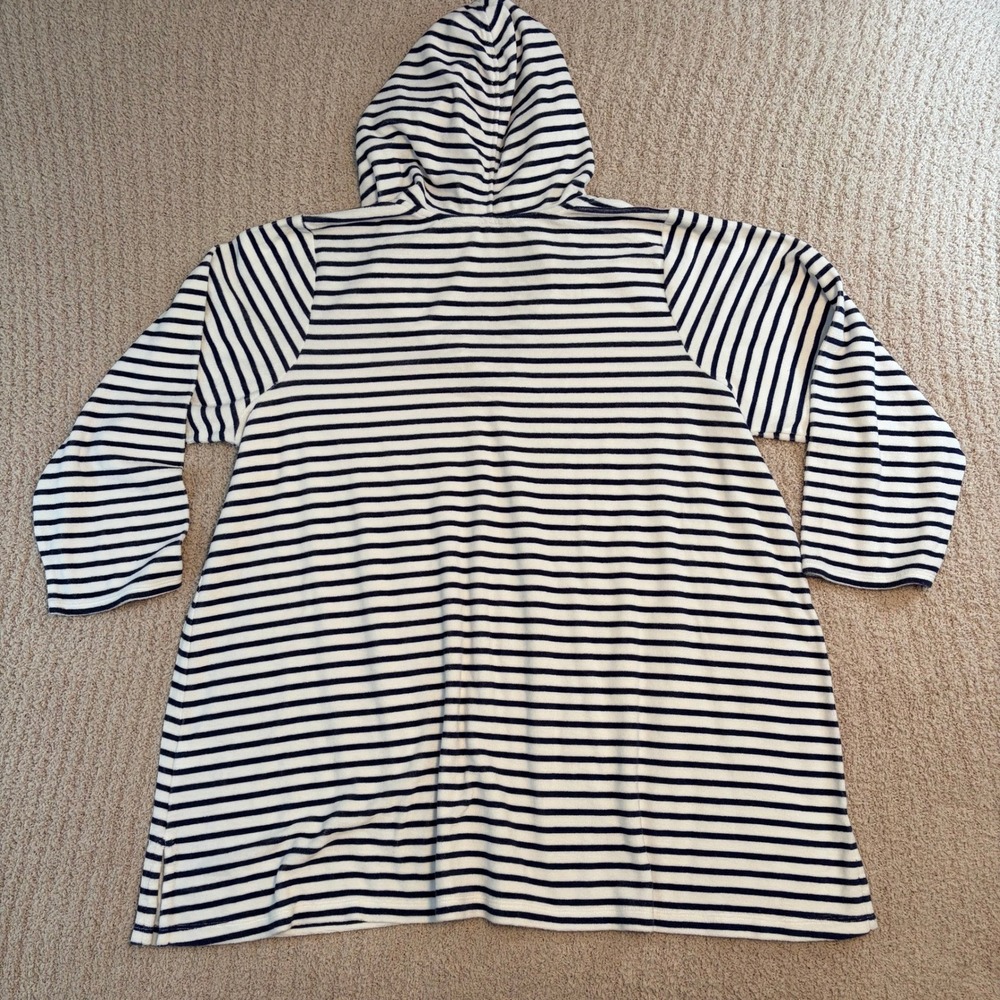 Lands End Navy White Terry Cloth Hooded Swim Cover Up Striped Tunic Womens XXL - Picture 3 of 6